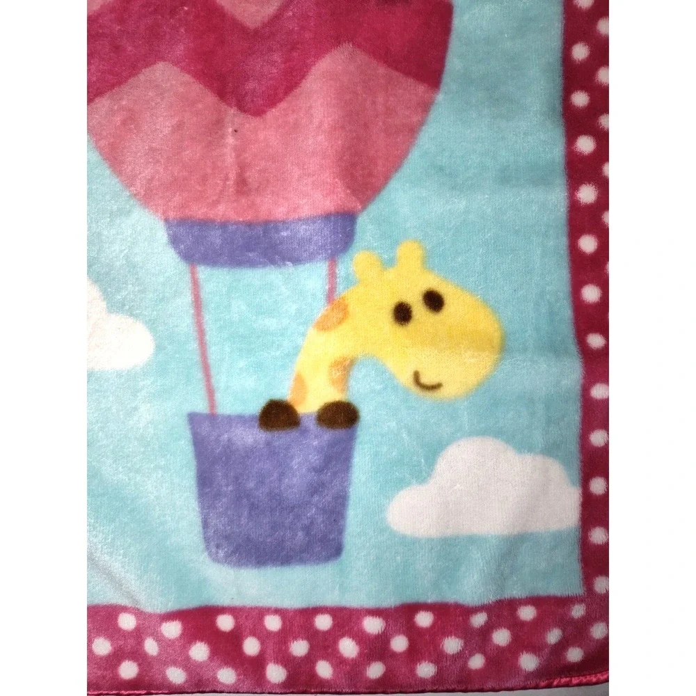 Luvable Friends Giraffe Hot Air Balloon Baby Girl Blanket Pink Soft Fleece Lovey